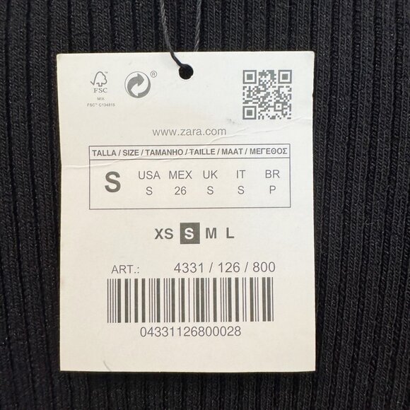 NWT Zara Tie Front Ruffle Ribbed Knit Cardigan Top in Black Witchy Size Small - Picture 7 of 11